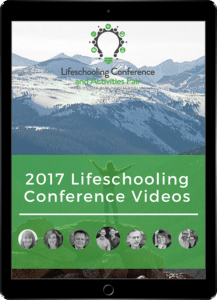 2017 Lifeschooling Conference Video jacket. It has mountains on the cover with thumbnails of the speakers.