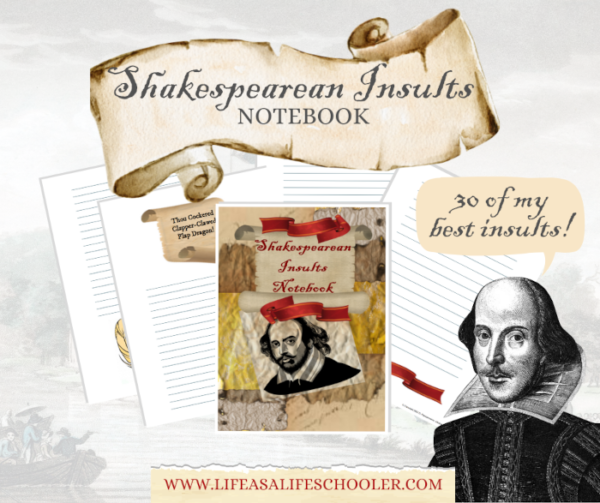 Picture of cover and several interior pages of Shakespearean Insults notebook