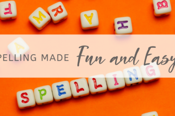 Banner with orange background with letter blocks that says "Spelling made fun and easy"