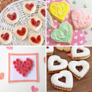 heart thumbprint cookies, conversation hearts cookies, rose heart card, cinnamon cutout cookies