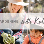 A lady gardening with her child