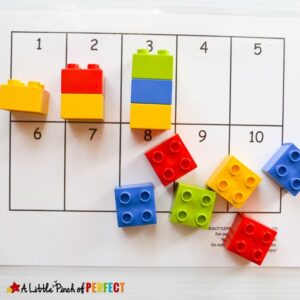 colorful lego on a ten frame printout