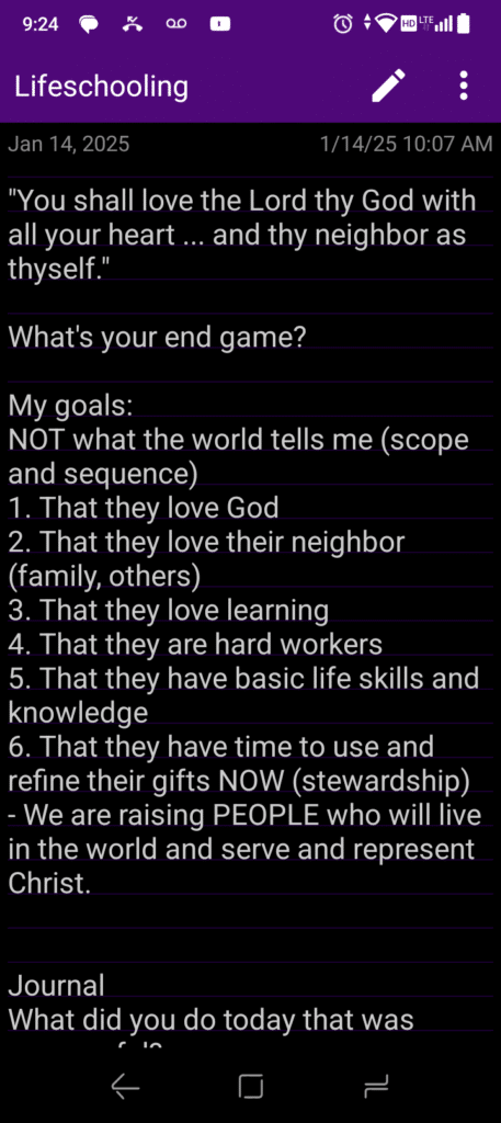 mission statement list on my phone
