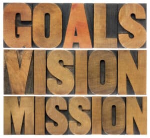 goals, vision, mission words on blocks